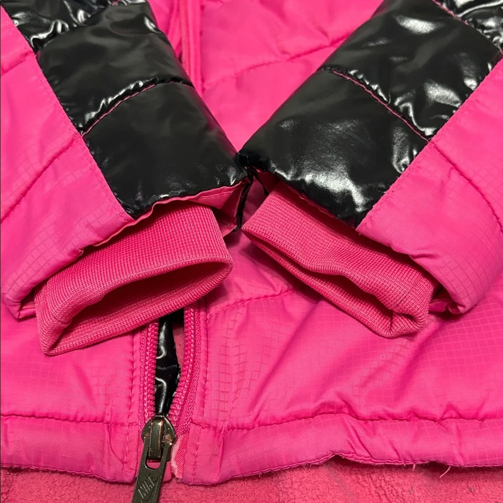 Nike Puffer Quilted Chevron Pink Black Hooded Coat Jacket Sz 2- 3T Girl Toddler